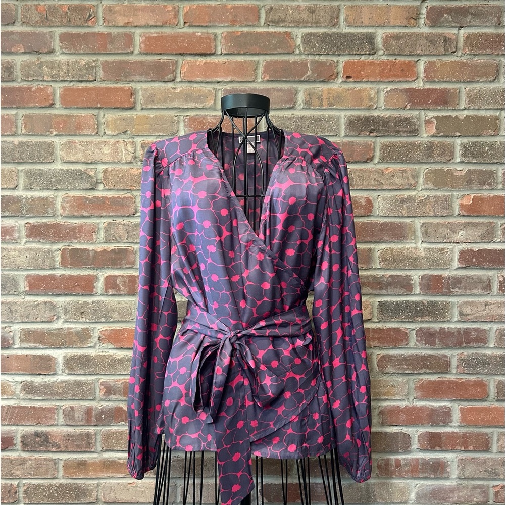 Chelsea28 Long Sleeved Purple/Fuchsia Belted Wrap Blouse Size Large